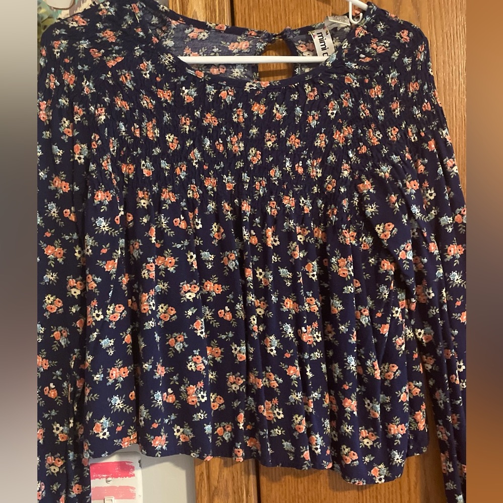 Floral, Navy blue, Blouse